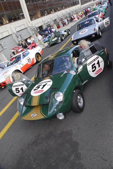 Green Mini Marcos heads to the track